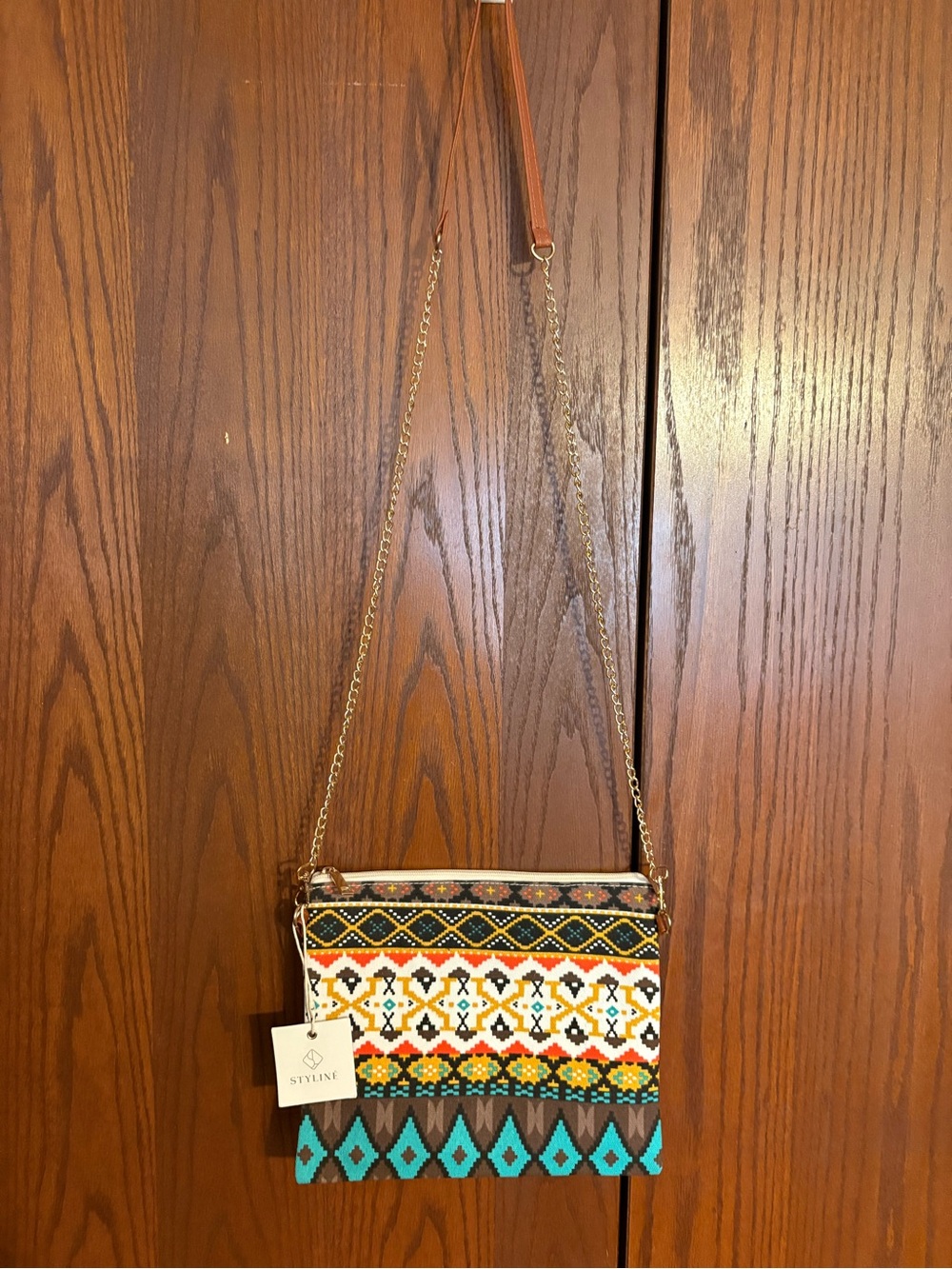 Stylish Embroidered Crossbody Bag by - Turquoise & Multi